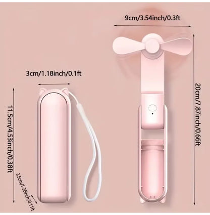Portable Mini Fan, USB Rechargeable, 3-speed Adjustable, Foldable Handheld Fan, Suitable for Women, Travel, Outdoor Use