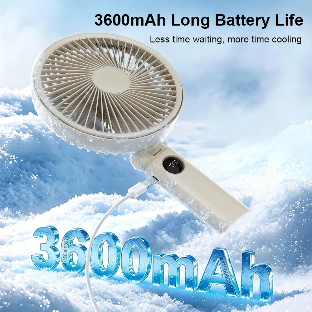 Portable Handheld Fan Folding Camping Fan 3600mAh Desktop USB Rechargeable Fan 199 Speed Powerful Wind Portable Outdoor Hand Fan