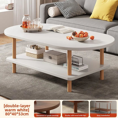 Coffee Table for Living Room Oval Small Space Furniture for Apartment Modern Simple Low Double-Layer Storage Table Easy Clean
