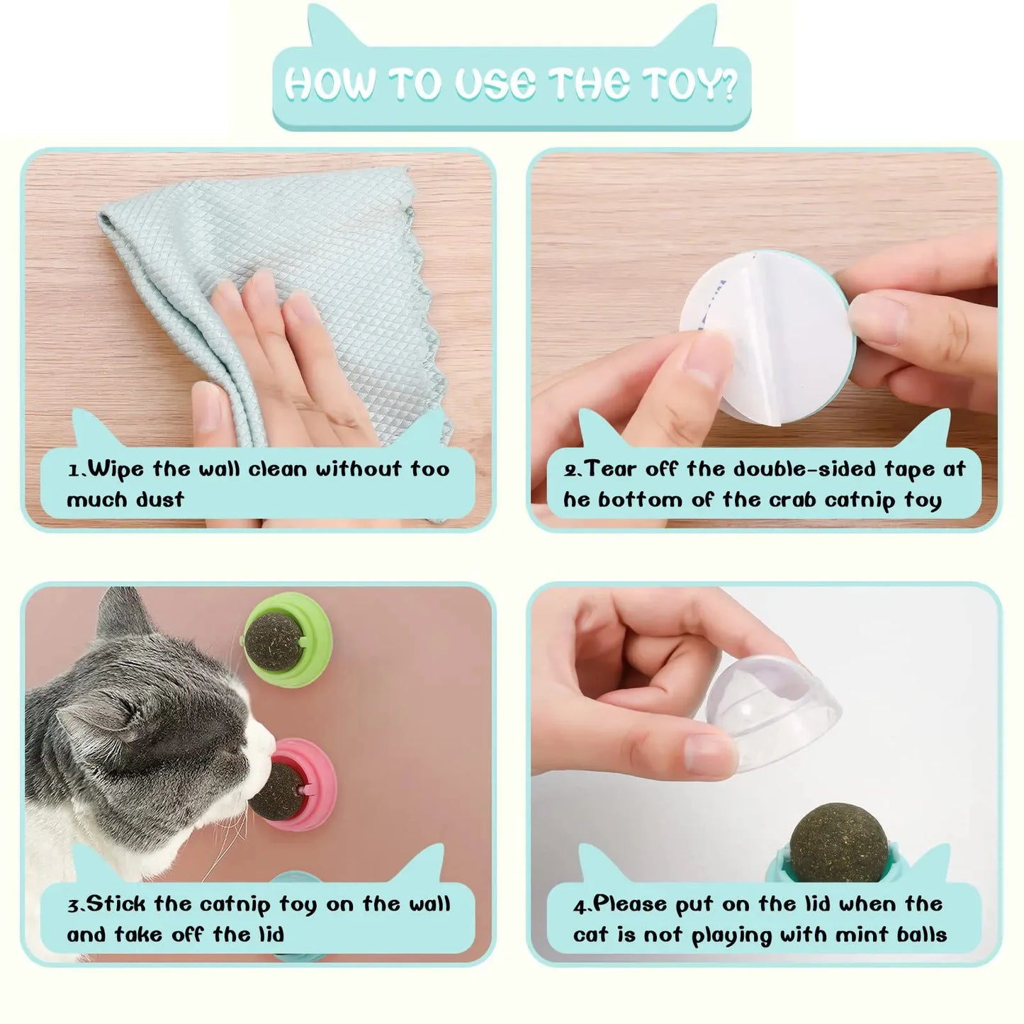 Natural Catnip Cat Wall Stick-on Ball Toy Scratchers Treats Healthy Natural Removes Balls to Promote Digestion Cat Pet Supplies