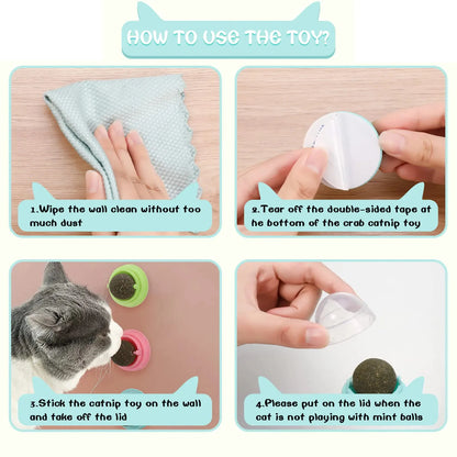 Natural Catnip Cat Wall Stick-on Ball Toy Scratchers Treats Healthy Natural Removes Balls to Promote Digestion Cat Pet Supplies