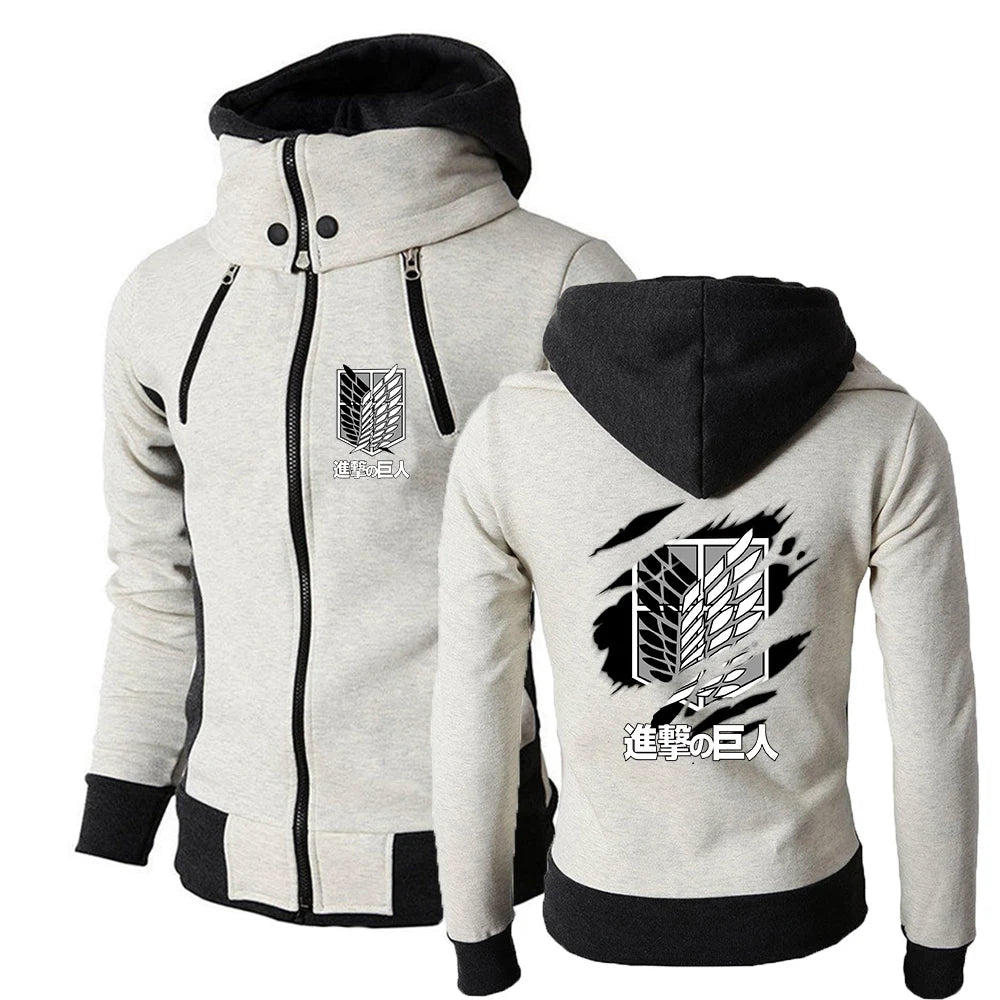 2025 Japanese Anime Jacket Spring And Autumn Man's Stand-Up Collar Hoodies Attack on Titan Logo Print Sports Comfortable Coat