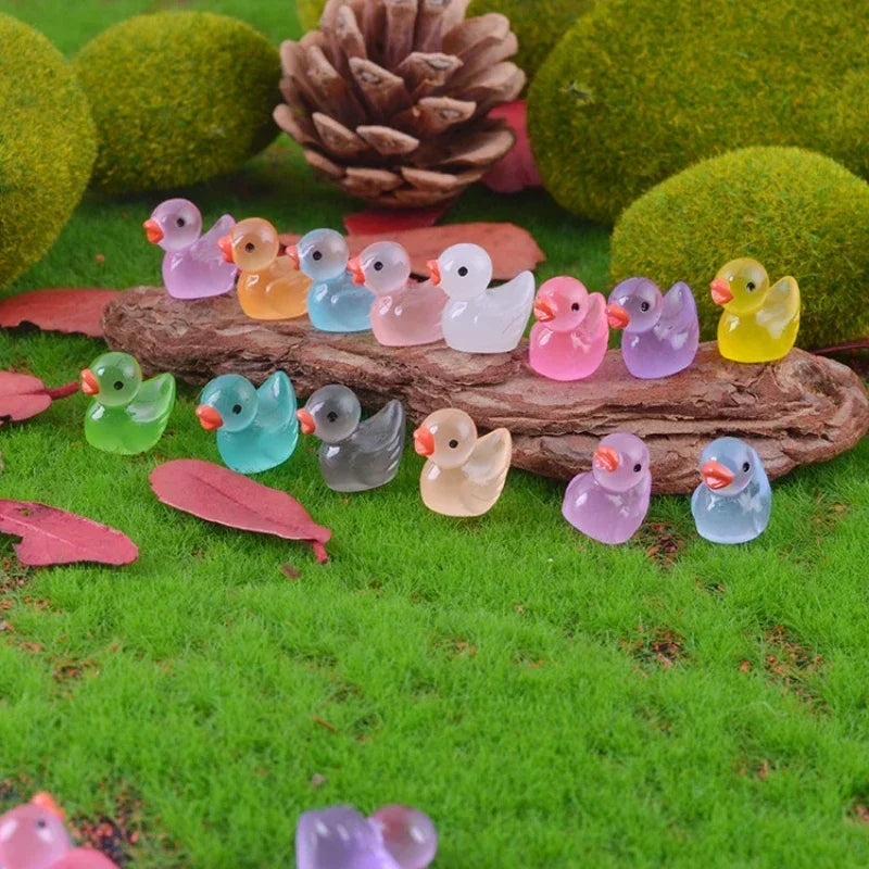 50/100 Pcs Luminous Mini Duck Tiny Resin Duck Little Duck Figurines Bulk for Dollhouse Ornament Micro Garden DIY Crafts Decor