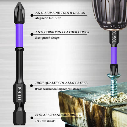 6/12 Pcs Magnetic Screwdriver Bits Non-slip Shockproof Phillips Impact Bits Hex Shank Alloy Steel Bits Suitable for Power Tools
