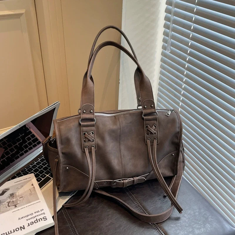 Retro Women's Motorcycle Handbag Brand Tassel Design High-end Shoulder Pillow Bag Trendy Large Capacity Underarm Bag Women's Bag