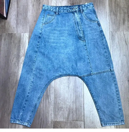 Women High Waist Chic Nine Points Harem Blue Jeans Hip Hop Street Cross-pants Full Length Clothing Boyfriend Washed Pants