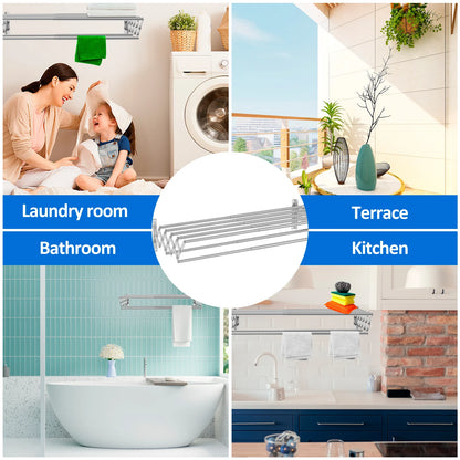 Wall Mounted Clothes Drying Rack Stainless Steel Accordion Retractable Drying Rack Towel Clothes Horse For Balcony Bathroom