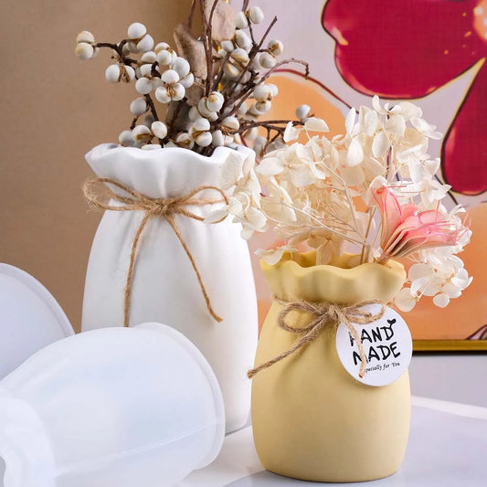 Blessing Bag Shape Vase Silicone Mold DIY Handmade Flower Arrangement Plaster Resin Storage Box Craft Casting Molds Home Decor