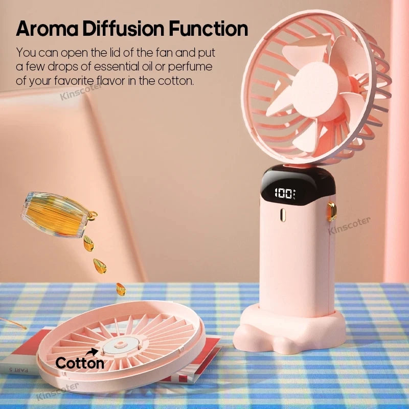 Portable mini fan that can be folded and hung around the neck, 5-speed USB charging fan, supporting phone and display screen,