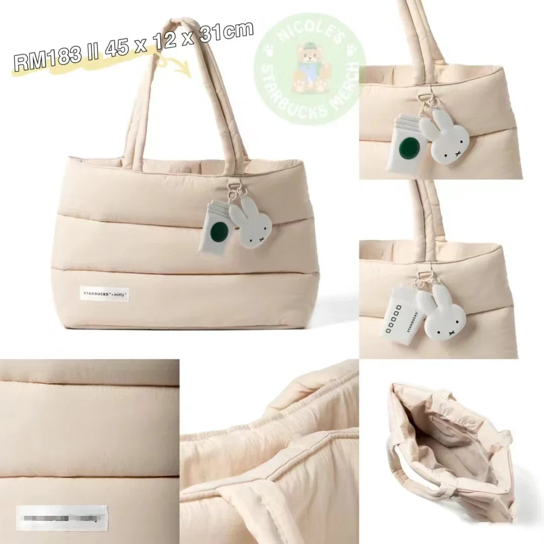 Kawaii Miffy Down Tote Bag Preppy High Capacity One Shoulder Laptop Cute School Bag Christmas Gift Toys