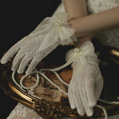 Short Women's Etiquette Dress Gloves Retro Summer Thin Lace Gloves Tea Party Gloves for Wedding Dinner Party