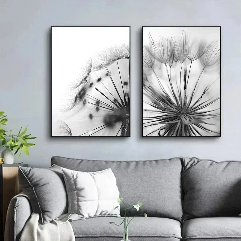 Modern Black and White Plant Dandelion Wall Art Minimalist Print Canvas Painting Posters for Living Room Modern Home Decor