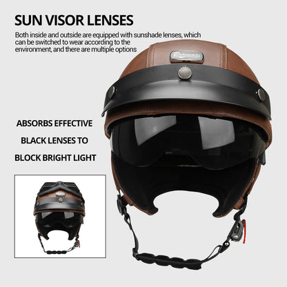 Motorcycle Half Helmet Leather Vintage Helmet Four Seasons General Safety Helmet Anti Fall And Sun Cap Moto Open Face Helmet