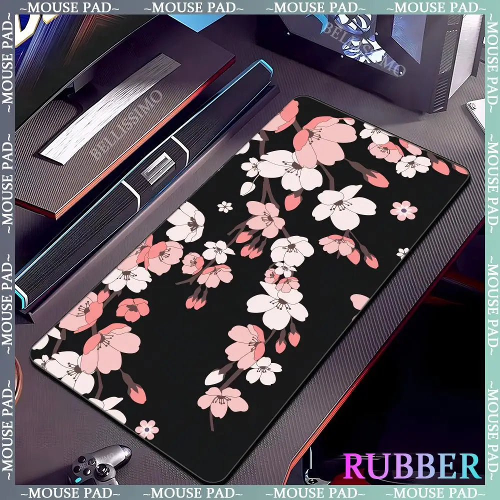 Black rubber mouse pad with white flower computer keyboard mouse pads office computer accessories pad game non-slip desk mat