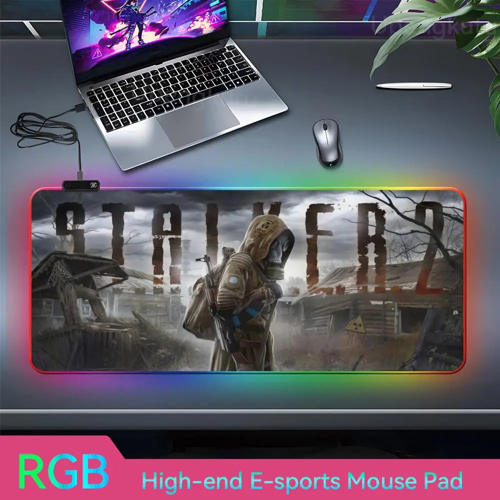 S_stalker 2 Mouse Pad RGB 3 mm Mouse Pad Rubber Mouse Pad LED Lamp Cute Desk Mat Anime Carpet  Desk Led Mouse Pad Mouse Pad Gran