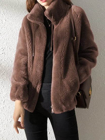 Korean Women Long Sleeve Jackets New Autumn Winter Jackets for Women Plush Thickened Double Sided Cashmere Lapel Warm Coat blusa
