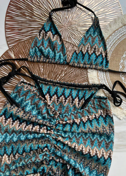 2025 Women Swimsuit Colored Maple Leaves Knitted Bikini Skirt Three-Piece Set Split Swimsuit Bikini