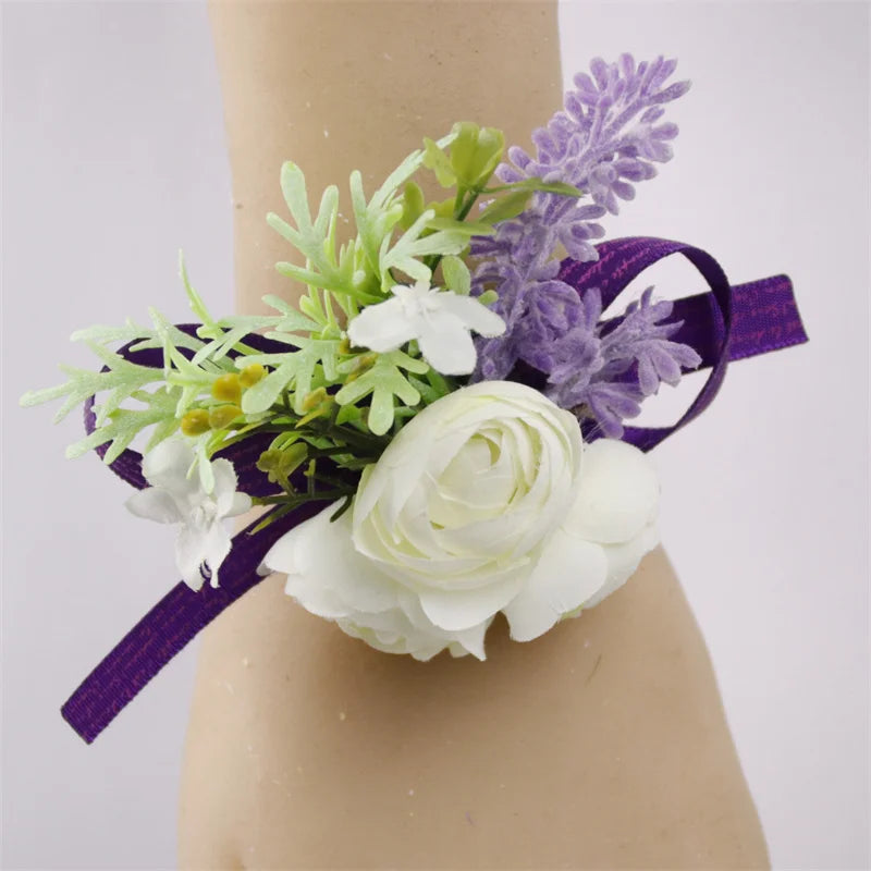 Lovegrace Wedding Rose Flower Boutonniere Rose Red Buttonhole Bridesmaid Wrist Corsage Bracelet Silk Flower Marriage Boutonniere