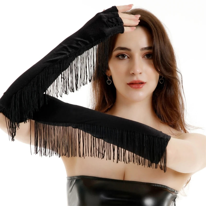 Evening Gloves Women Party Gloves Fringed Half Finger Gloves Club Arm Sleeves Evening Gloves Women Party Gloves Fringed Half