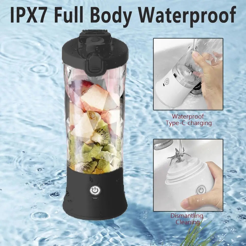 Portable blender with 20oz cup, USB-C rechargeable, self-cleaning, cordless for smoothies, gym, office.