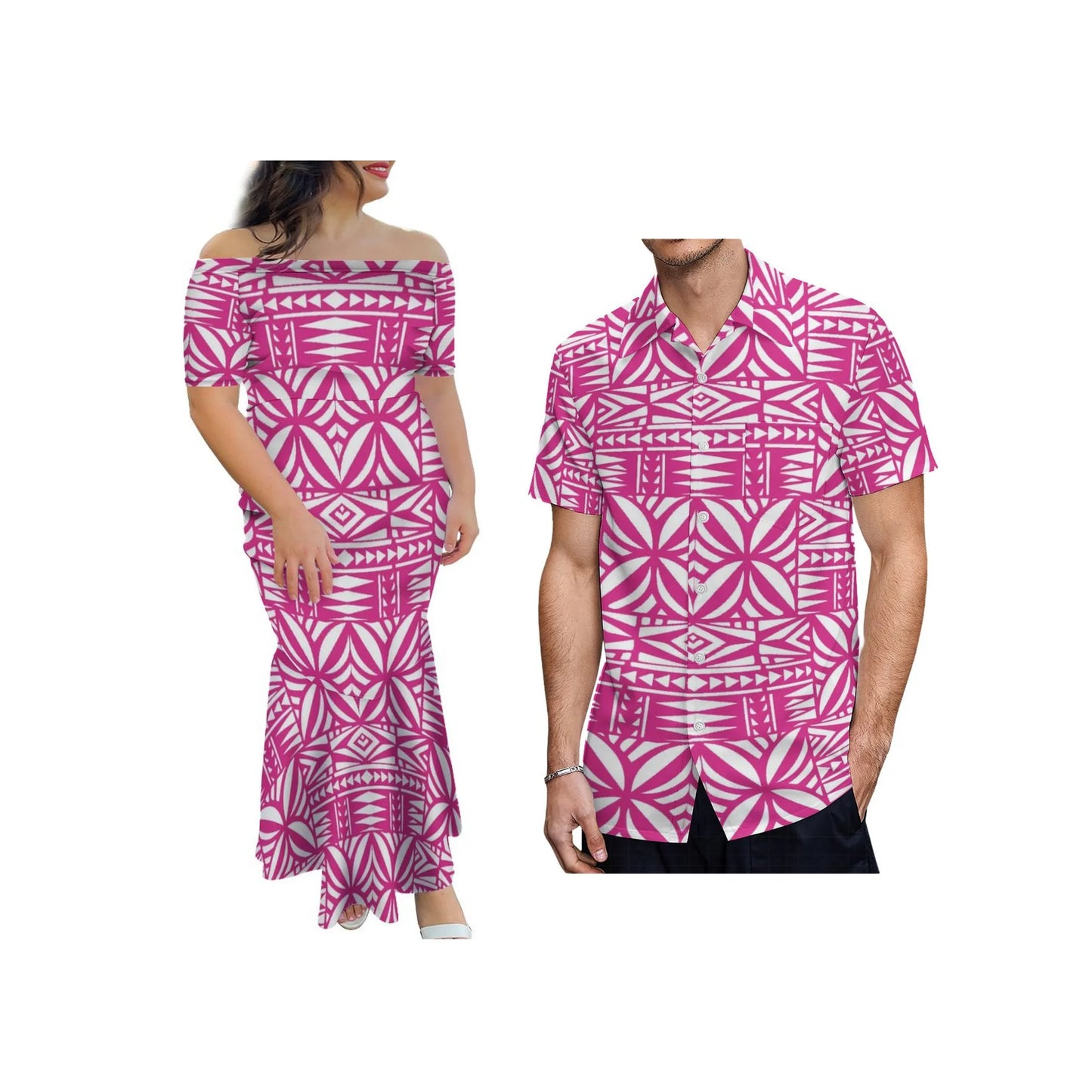 Wholesale Brand New 8XL Women Polynesian Tribal Sublimation Print  Mermaid Dress One-Shoulder Fishtail Skirt Dress