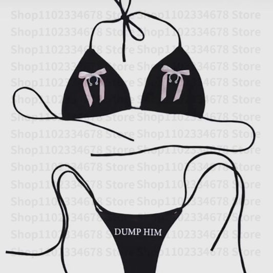 2000s  Woman Punk New Beach Swimwear Emo Girls Y2k Style Gothic Grunge Swimsuit  Bikini Y2K Bathing Suits Halter Strappy Lace Up