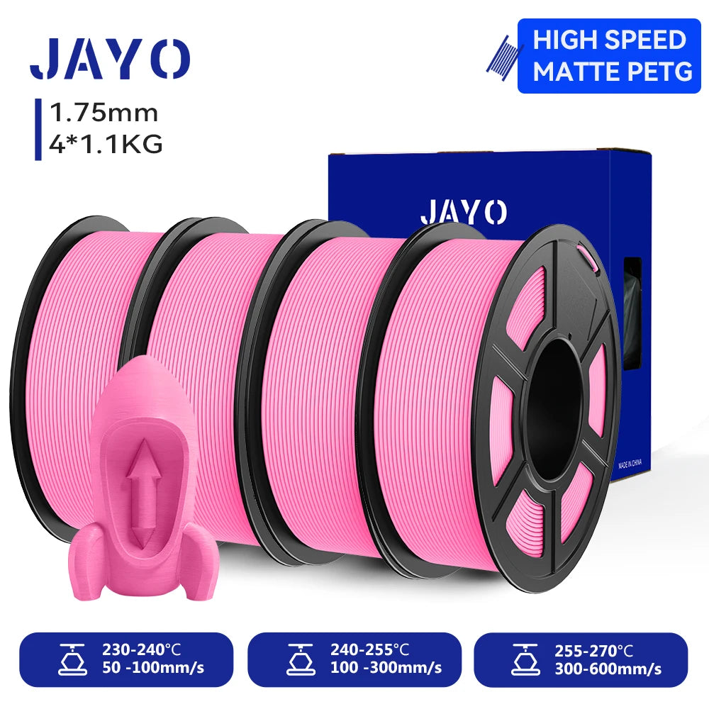 JAYO 4Rolls 3D High Speed Matte PETG 3D Filament 1.75mm 30mm/s - 600mm/s Print Range High Flow Speedy PETG 3D Printer Filament