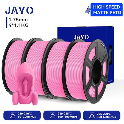 JAYO 4Rolls 3D High Speed Matte PETG 3D Filament 1.75mm 30mm/s - 600mm/s Print Range High Flow Speedy PETG 3D Printer Filament