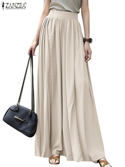 ZANZEA High Waist Streetwear Maxi Skirts Ruffled Autumn 2025 Women Solid A-line Faldas Korean Fashion Casual Loose Long Jupes