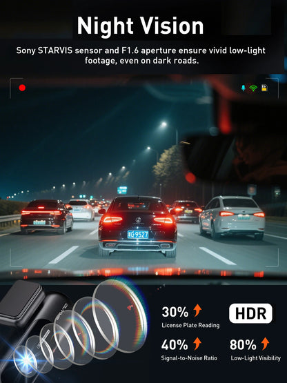Dash Cam for cas 4K UHD Recording Front Rear Car Camera HDR Night Vision Recorder Built in Wi-Fi Parking Mode