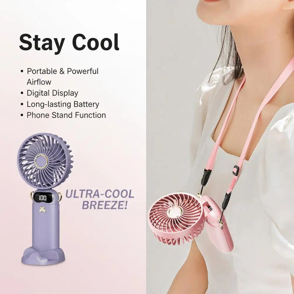 Portable Mini Fan With 6 Speeds LED USB Rechargeable Charging Small Foldable Battery Fans Handheld Desk Bedroom Indoor Outdoor