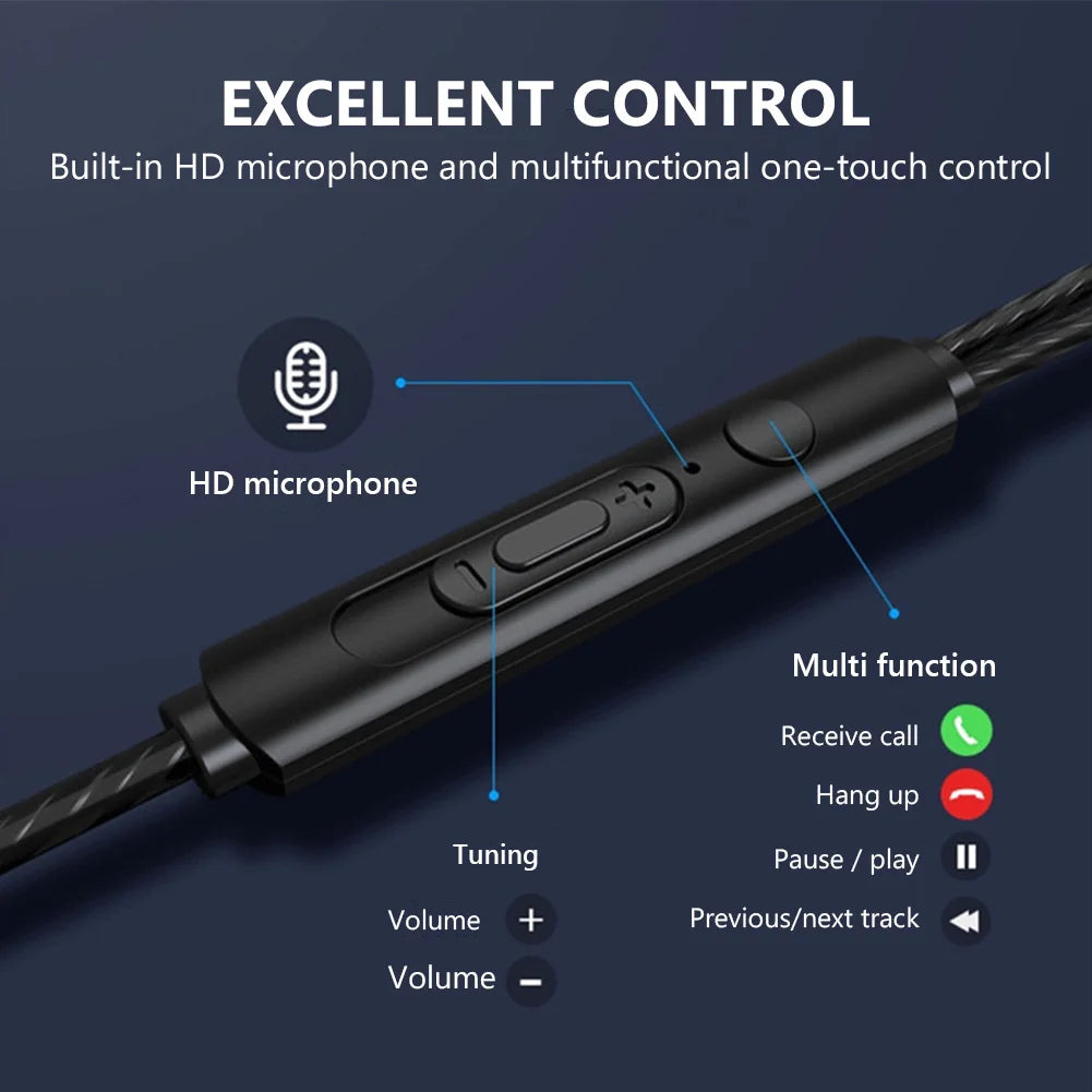 In-ear 3.5mm Wired Headphones Bass Stereo With Built-in Microphone Earphones For Mobile Phone Smartphones Wire Headset
