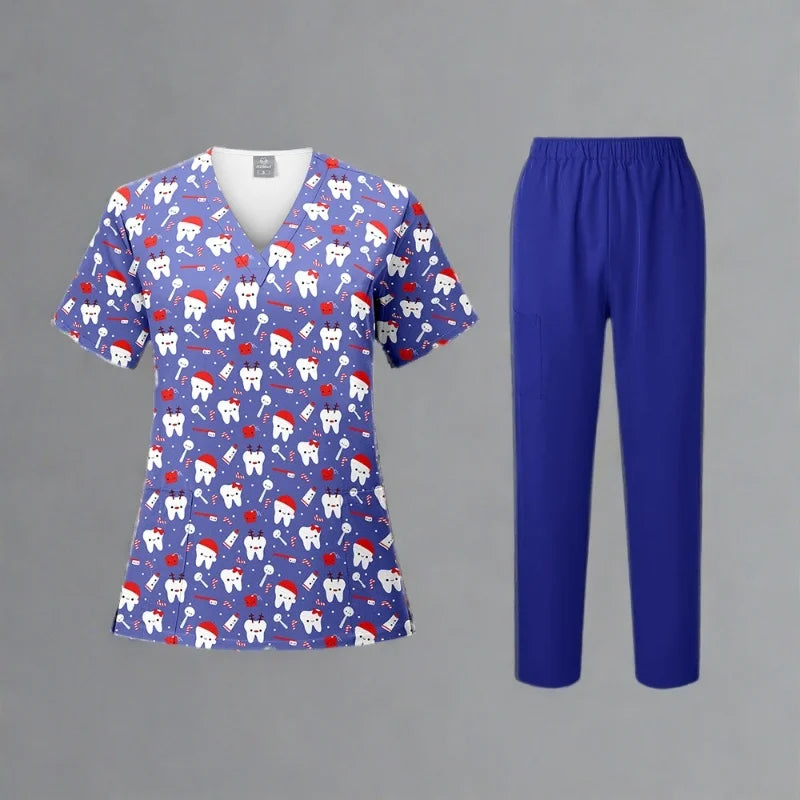 Animal Printing Surgery Scrubs Tops Pet Grooming Uniforms Beauty Salon Work Clothing Pet Clinic Veterinary Health Check Uniforms