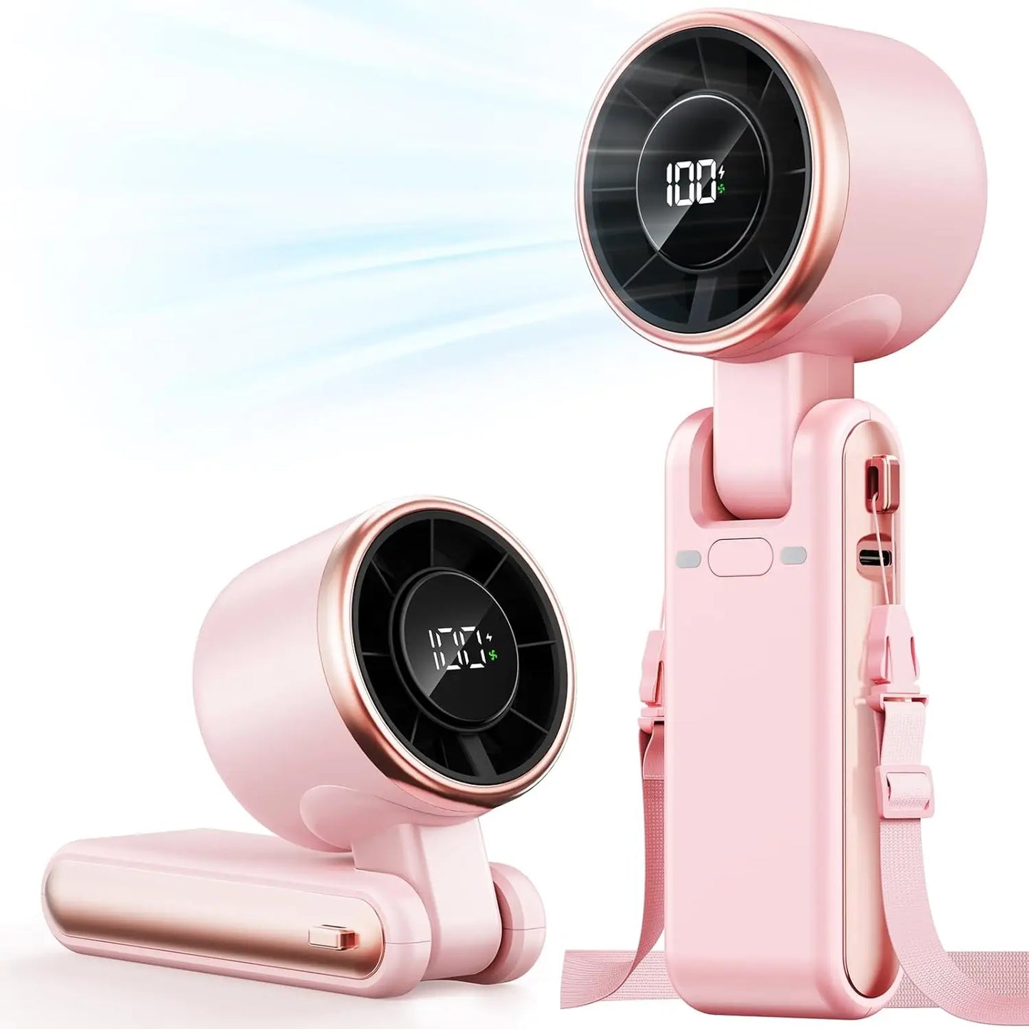 Mini High-speed Handheld Fan Usb Charging Digital Display Portable Desktop Folding Hanging Camping Violent Turbo Fan