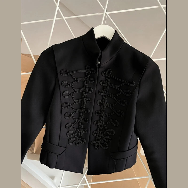 Vintage Cropped Napoleon Jacket Women Solid O-neck Long Sleeve Single Breasted Jackets Female 2026 Spring Lady Chic Outwear New