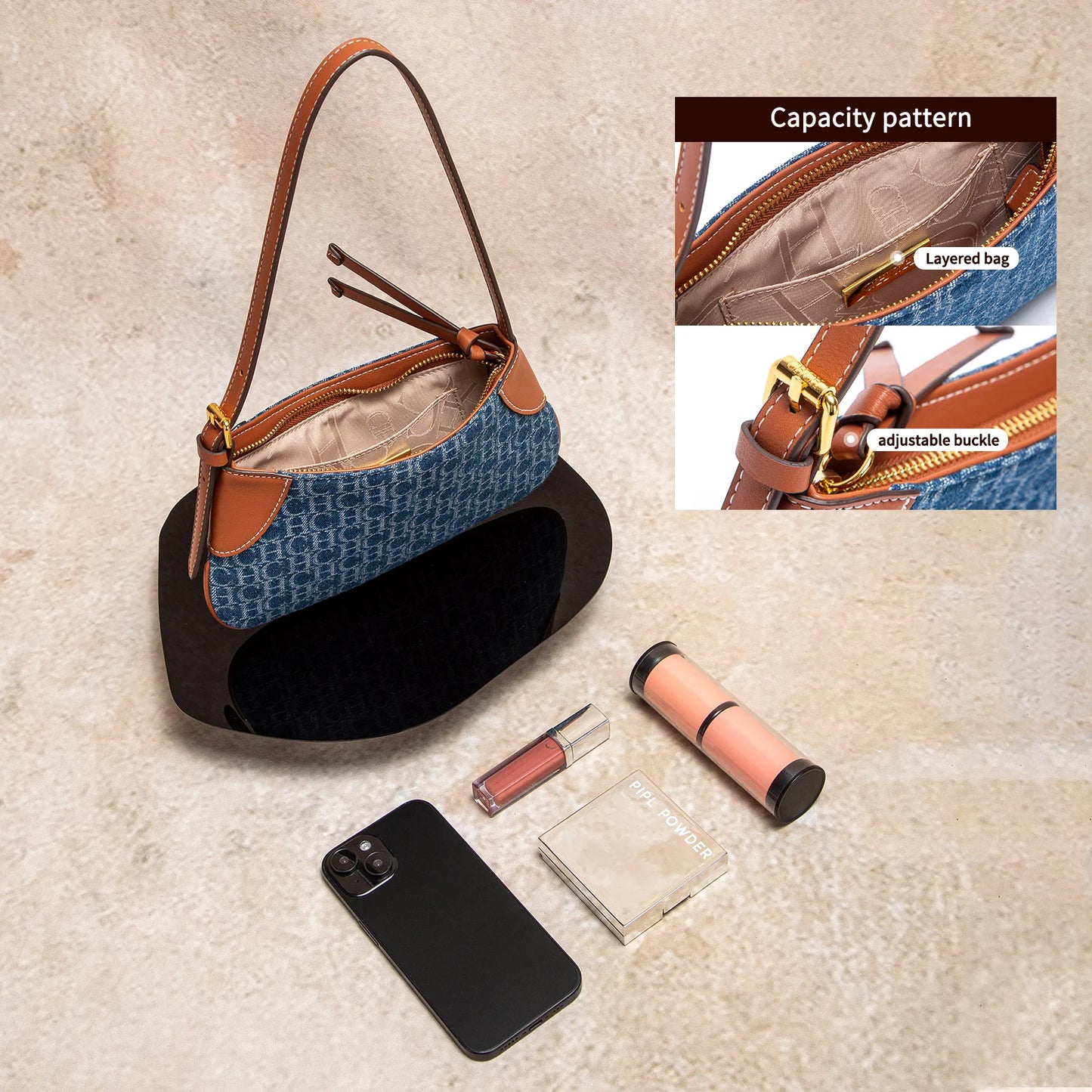 CHCH Women's Handbag 2025 Summer Cowboy Splicing Design Phone Bag Simple Commuter Underarm Bag Wallet