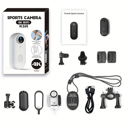 4K Thumb Action Camera, HD Sports Camera, Digital Image Stabilization, Automatic Exposure, 800mAh Battery, Rechargeable Lithium