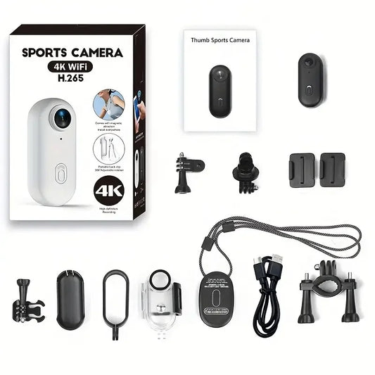 4K Thumb Action Camera, HD Sports Camera, Digital Image Stabilization, Automatic Exposure, 800mAh Battery, Rechargeable Lithium