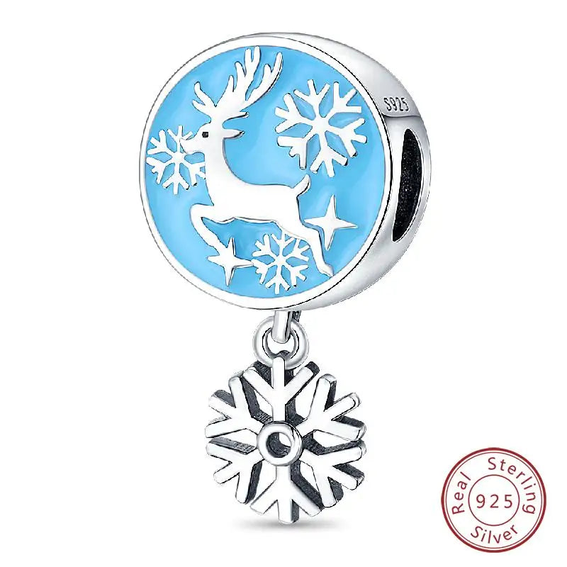 Original 925 Sterling Silver Charms Beads Winter Snowflake Snowman Igloo Penguin Pendant Fit Bracelet Women Jewelry Gift