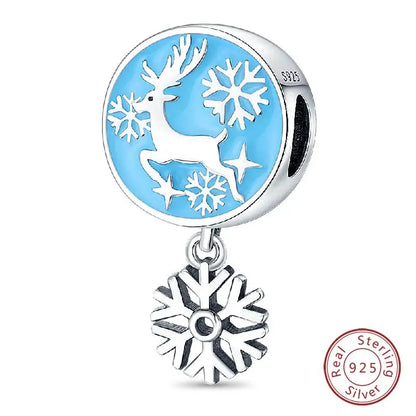 Original 925 Sterling Silver Charms Beads Winter Snowflake Snowman Igloo Penguin Pendant Fit Bracelet Women Jewelry Gift