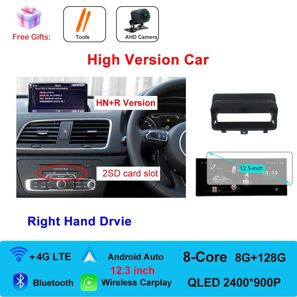Car Radio Navigation GPS Multimedia Video Player Tools For Audi O3 2013-2018 Right Hand Drvie Android 16 Auto Carplay 12.3"