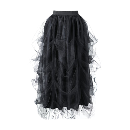 Women's Tulle Maxi Skirt Floor Length Layered High Waist Split Skirt A-Line Puffy Mesh Tutu Skirt for Elegant Lady Wedding Party
