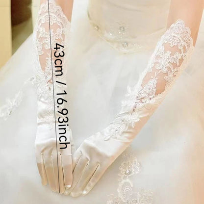 Elegant Satin Lace Gloves Long Bridal Gloves for Bride Flower Girls Women Wedding Prom Party