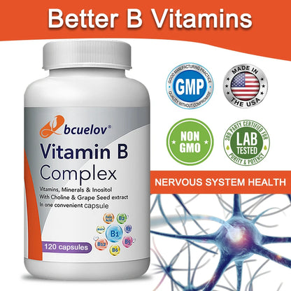 Vitamin B-Complex - Nervous System Support - Supports Energy Metabolism and Enhance Immunity - Non-GMO, Vegan, Gluten Free