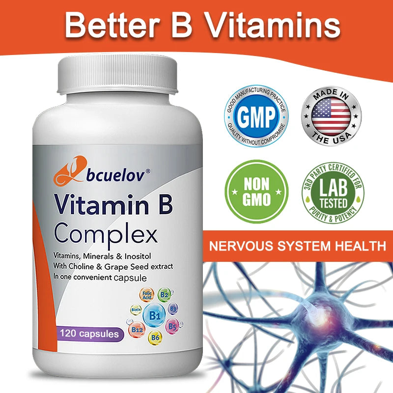 Vitamin B-Complex - Nervous System Support - Supports Energy Metabolism and Enhance Immunity - Non-GMO, Vegan, Gluten Free
