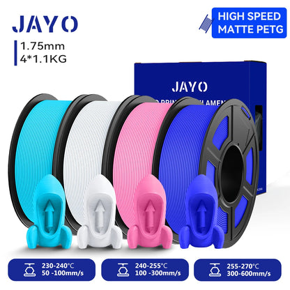 JAYO 4Rolls 3D High Speed Matte PETG 3D Filament 1.75mm 30mm/s - 600mm/s Print Range High Flow Speedy PETG 3D Printer Filament