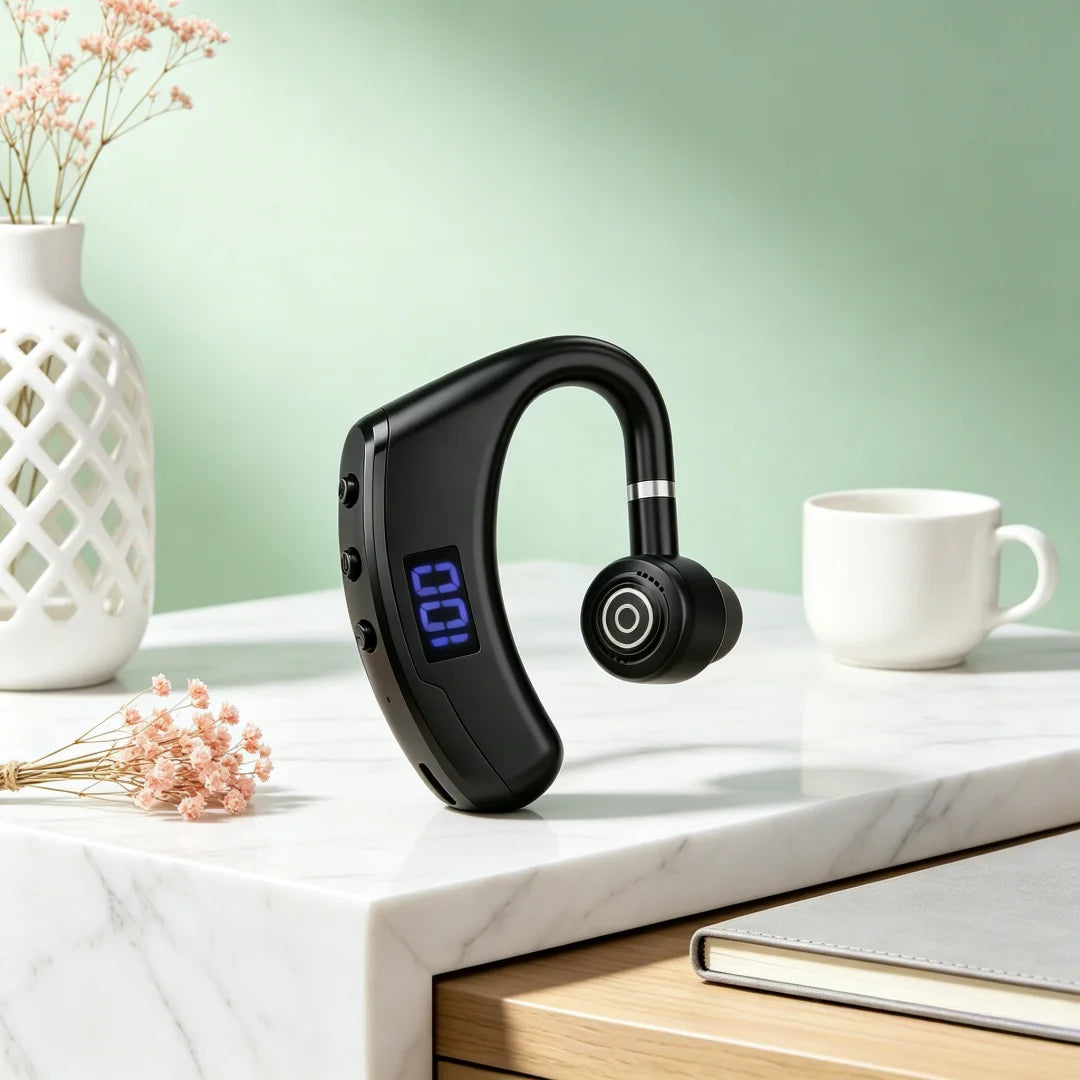 Digital Display Headset Headphone Handsfrees Wireless Ear Hook Earphone Noise Reductions and Sweat Proof for all smartphones