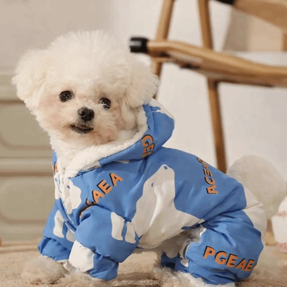 Cute Warm Dog Winter Clothes Splash-proof Thick Pet Outdoor Clothing Fleece Lined Anti-Shedding Puppy Jumpsuit Outdoor