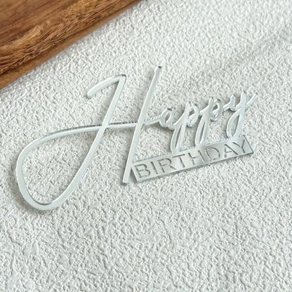 Acrylic Side Happy Birthday Cake Decorations Happy Anniversary Cake Topper Event Party Supplies Baking Decorating Accessories