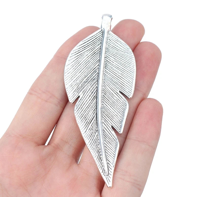5pcs Antique Silver Color Large Tribal Branch Leaf Charms For DIY Fashion Necklace Jewellery Making Findings Accessories